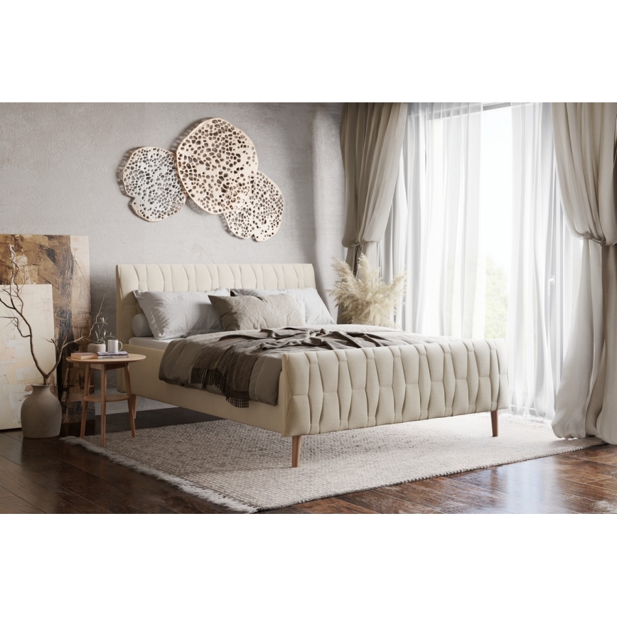 Tapicerowane łóżko bez materaca FLORA 180x200 cm beżowe