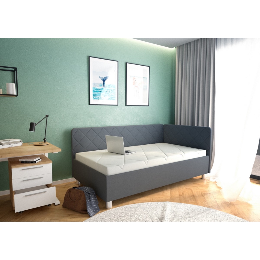 Tapicerowane łóżko dzienne z miejscem do przechowywania i materac EMILE 110x200 cm szare