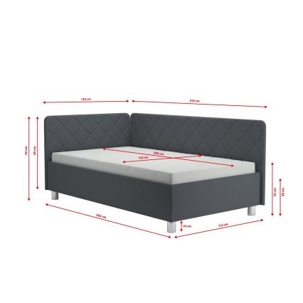 Tapicerowane łóżko dzienne z miejscem do przechowywania i materac EMILE 110x200 cm szare