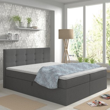 Tapicerowane łóżko EMBER 160x200 cm w kolorze antracyt z wysokiej jakości materacami, nakładką na materac i pojemnikiem na pościel