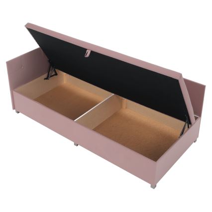 Tapicerowane łóżko z uniwersalnym zagłówkiem i pojemnikiem na pościel AMSTERDAM 90x200 cm różowe