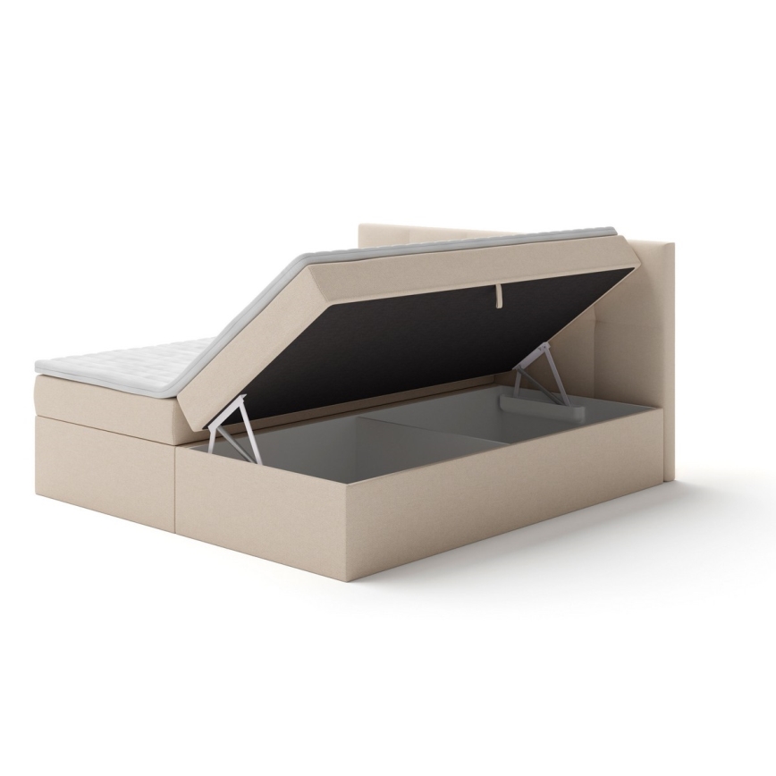 Tapicerowane łóżko EMBER 160x200 cm z materacami, topperem i pojemnikiem na pościel w kolorze beżowym