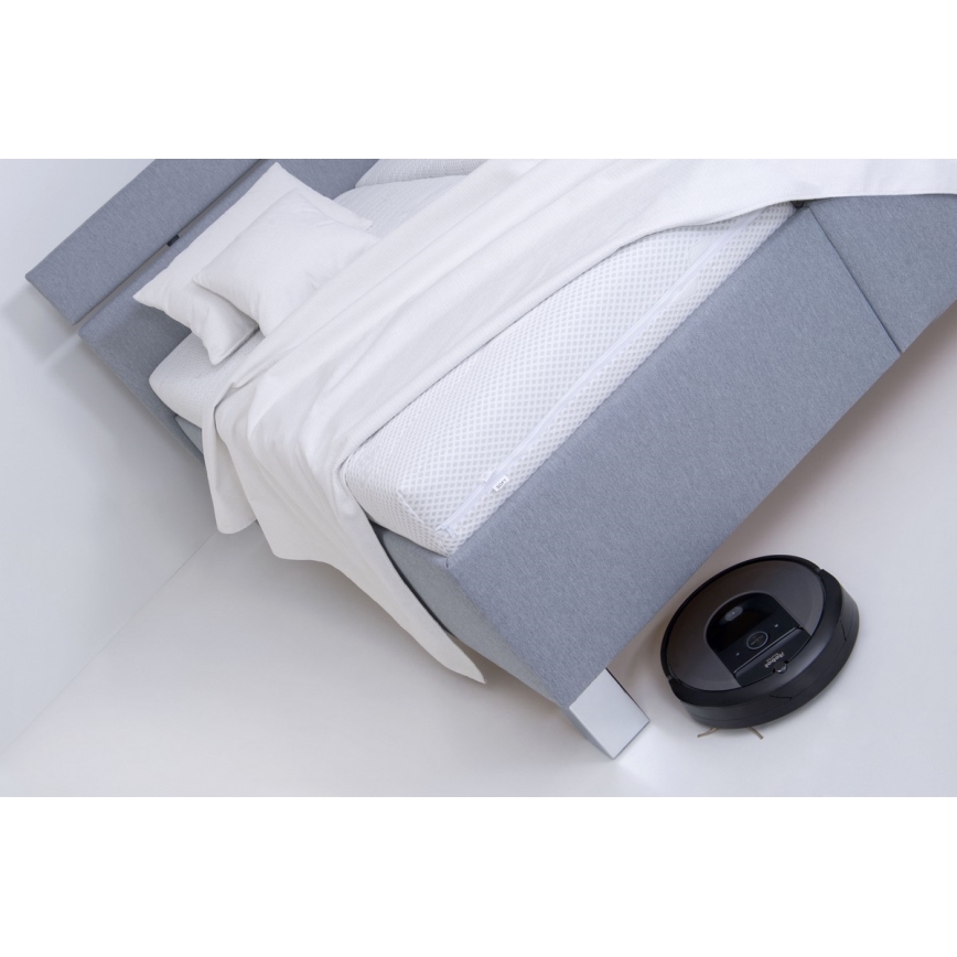 Tapicerowane łóżko z materacem i pojemnikiem na pościel ALIS 180x200 cm jasnoszare