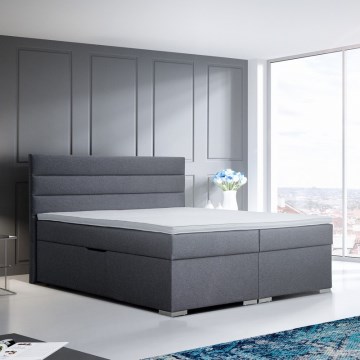 Tapicerowane łóżko z pojemnikiem na pościel i materacami z topperem NEW BOLERO 180x200 cm szare