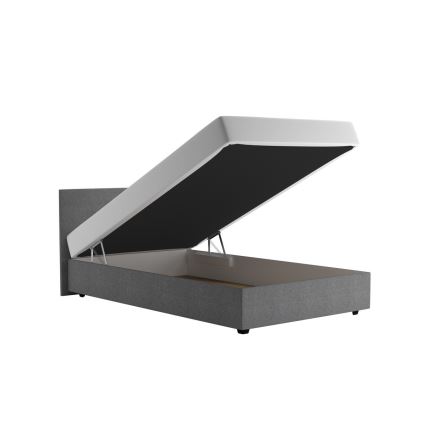 Tapicerowane łóżko z pojemnikiem na pościel i materacem DARIA 120x200 cm szare