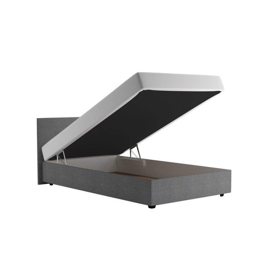 Tapicerowane łóżko z pojemnikiem na pościel i materacem DARIA 120x200 cm szare