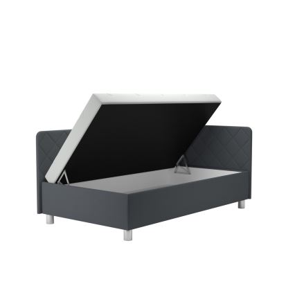 Tapicerowane łóżko z pojemnikiem na pościel i materacem EMILE 110x200 cm szare