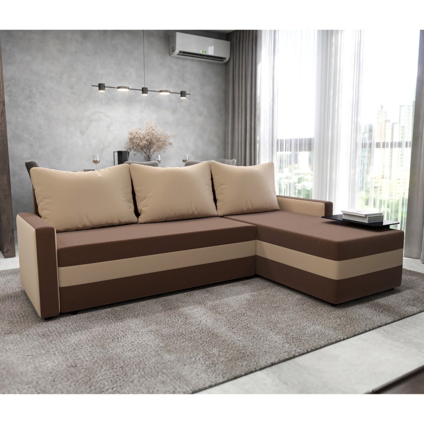 Tapicerowany, uniwersalny narożnik rozkładany w układzie L BRISTOL, brązowo-beżowy