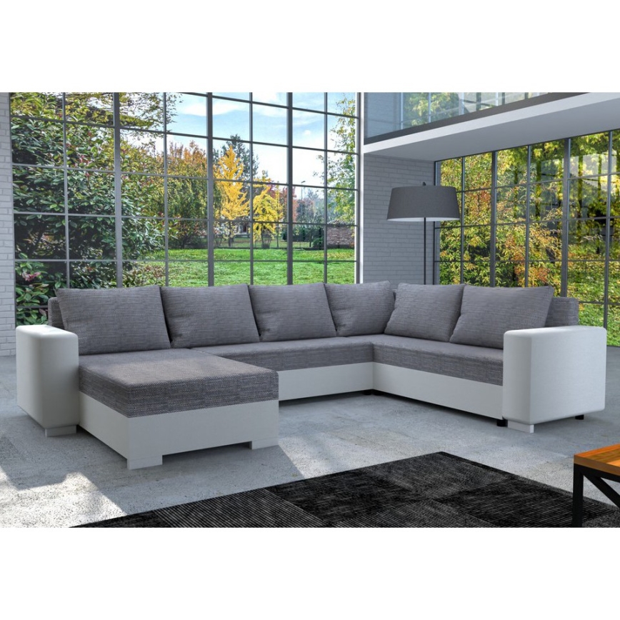 Tapicerowany uniwersalny narożnik rozkładany w układzie U YORK biały/szary