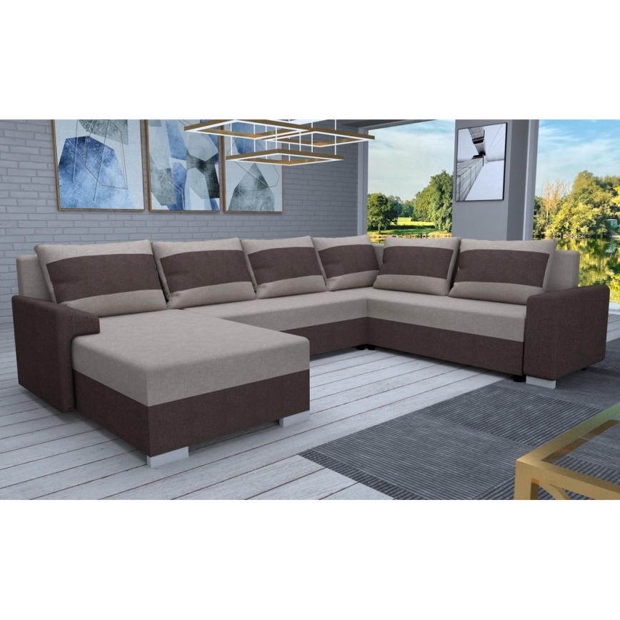 Tapicerowany uniwersalny rozkładany narożnik w kształcie U OXFORD brązowy/taupe