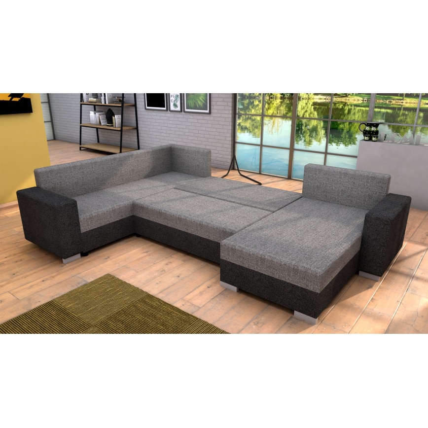 Tapicerowany uniwersalny rozkładany narożnik w kształcie U YORK szary/beżowy/brązowy