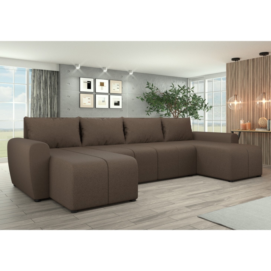 Tapicerowany, uniwersalny, rozkładany narożnik w układzie U NEWPORT — brązowy