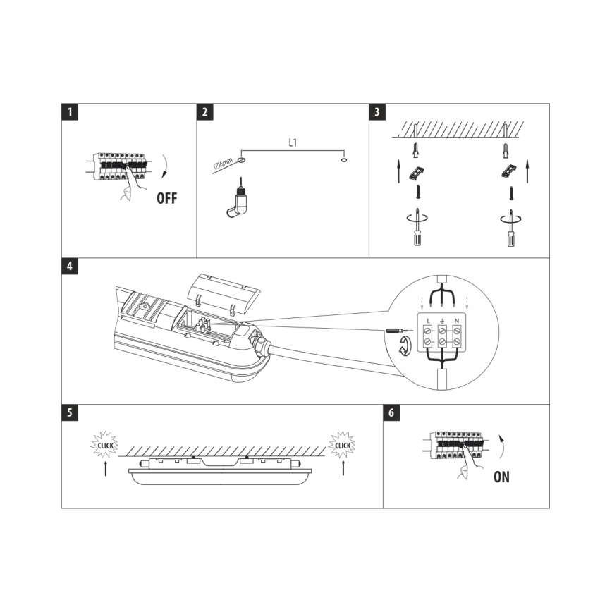 Techniczna oprawa świetlówkowa LED 48 W, 230 V, 4200 K, 150 cm, IP65