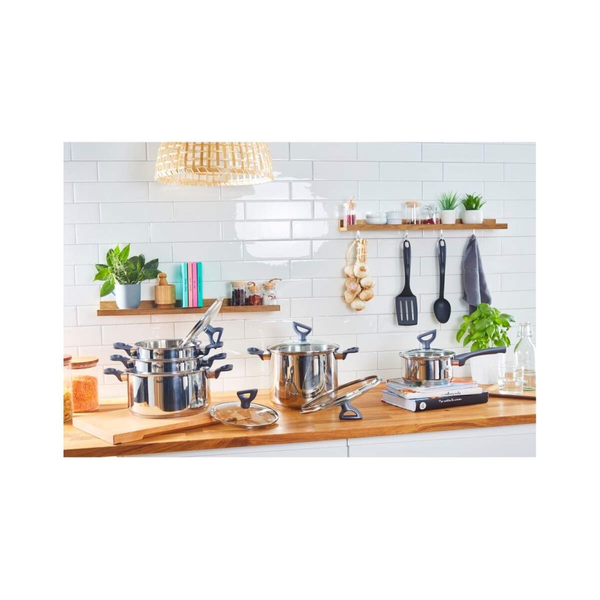 Tefal - Zestaw garnków 10 szt. DAILY COOK stal nierdzewna