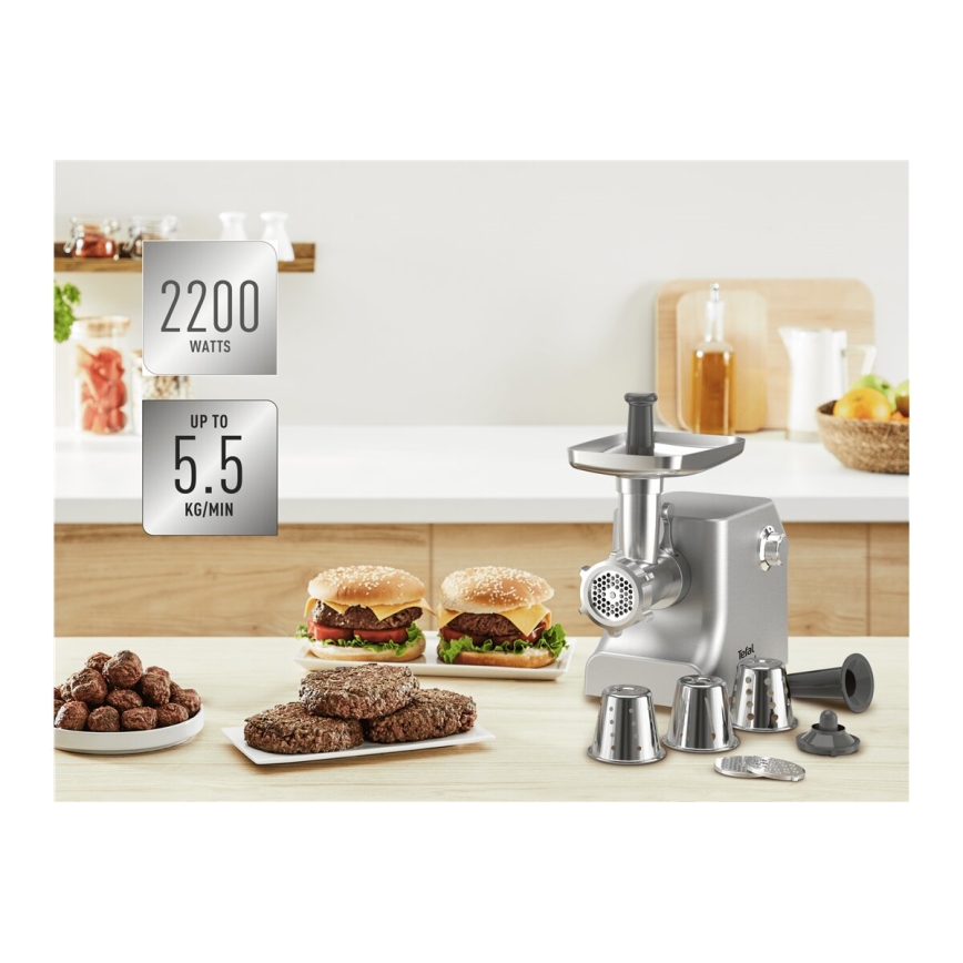 Tefal - Maszynka do mielenia mięsa 8w1 2200W/230V srebrny