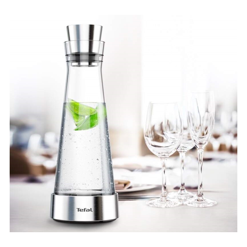 Tefal - Szklana karafka chłodząca FLOW SLIM 1 l stal nierdzewna/szkło
