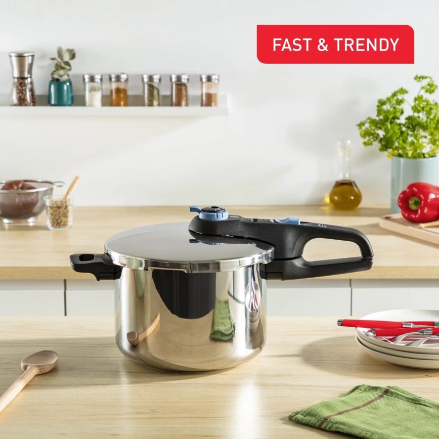 Tefal - Szybkowar 6 l SECURE TRENDY stal nierdzewna