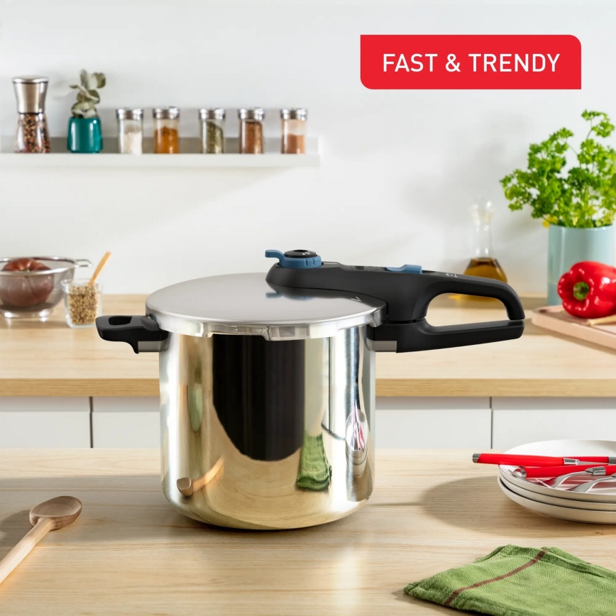 Tefal - Szybkowar 8 l SECURE TRENDY stal nierdzewna