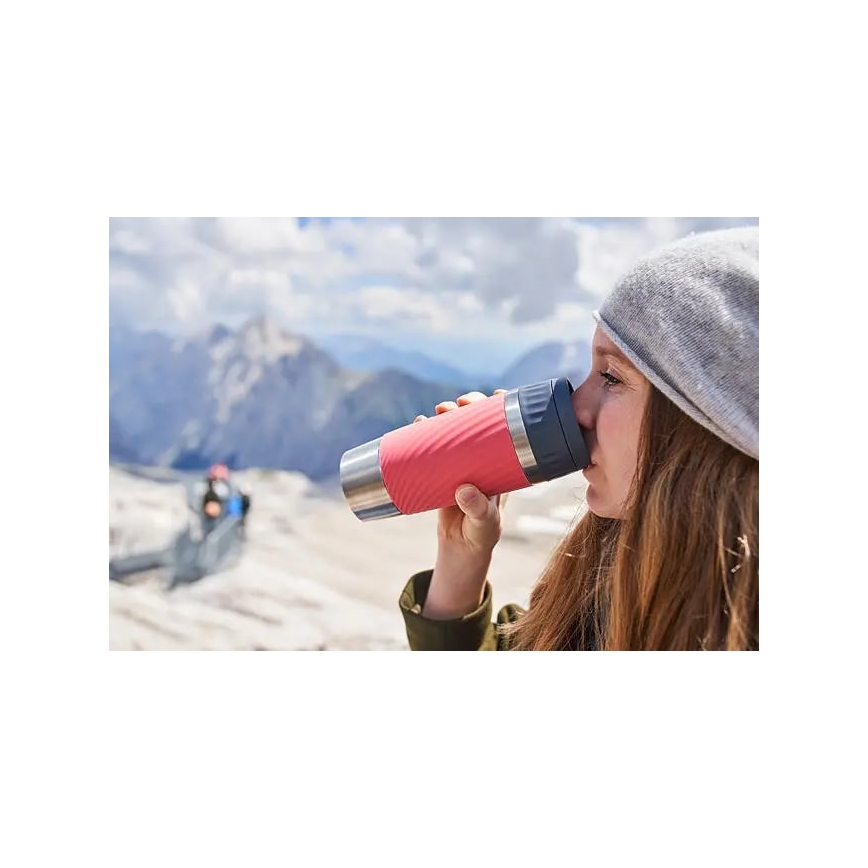 Tefal - Termokubek 360 ml EASY TWIST MUG stal nierdzewna/różowy
