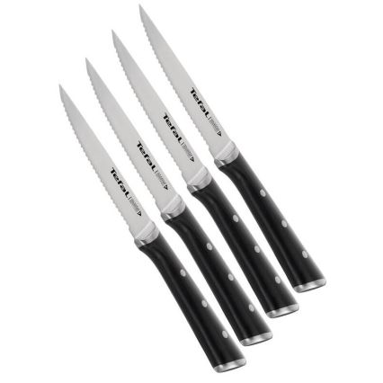 Tefal - Zestaw noży do steku ze stali nierdzewnej ICE FORCE 11 cm błyszczący chrom/czarny 4 szt.