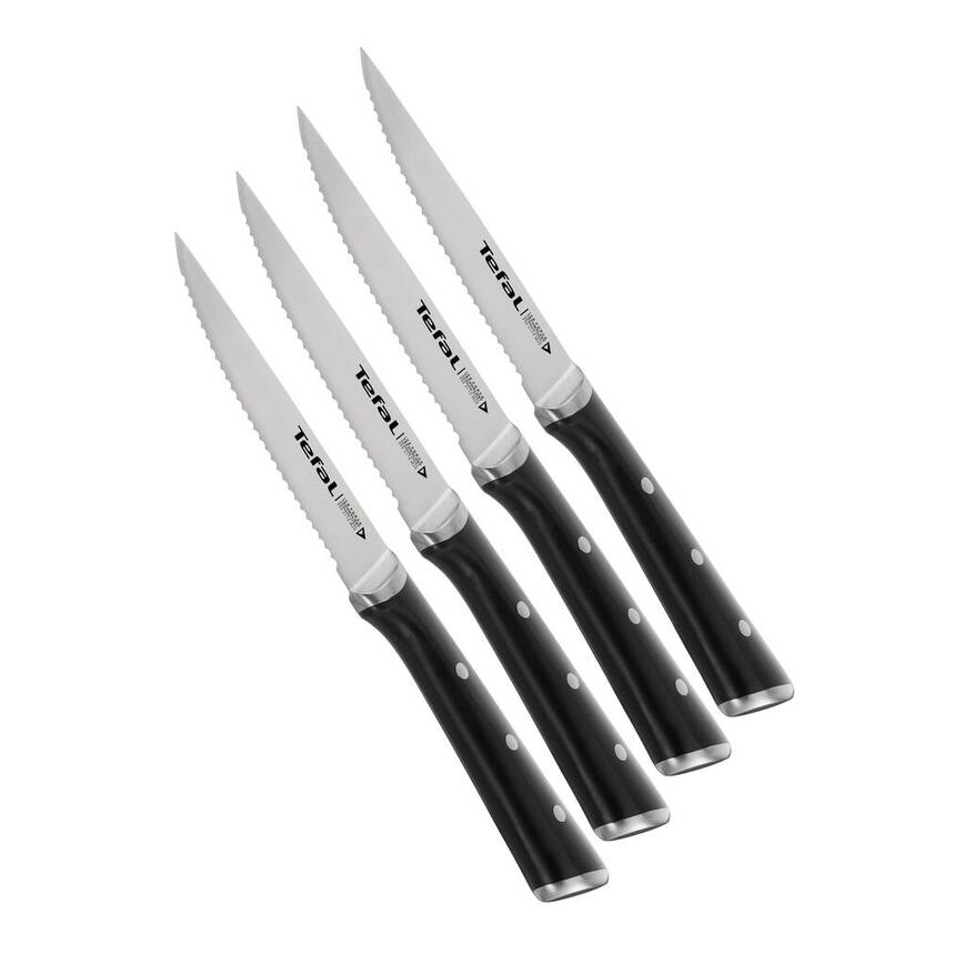 Tefal - Zestaw noży do steku ze stali nierdzewnej ICE FORCE 11 cm błyszczący chrom/czarny 4 szt.