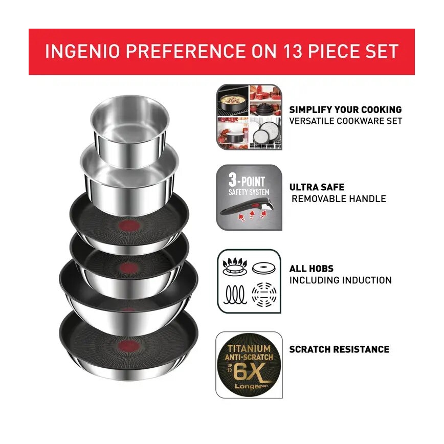 Tefal - Zestaw naczyń 13 elementów INGENIO PREFERENCE ON stal nierdzewna