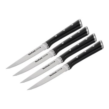 Tefal - Zestaw noży do steku ze stali nierdzewnej ICE FORCE 11 cm błyszczący chrom/czarny 4 szt.