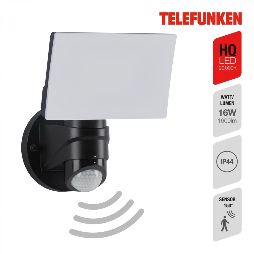Telefunken 304305TF - LED Kinkiet zewnętrzny z czujnikiem LED/24W/230V IP44 czarny