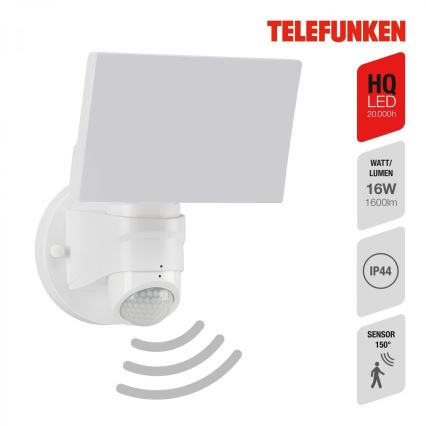 Telefunken 304306TF - LED Kinkiet zewnętrzny z czujnikiem LED/16W/230V IP44 biały