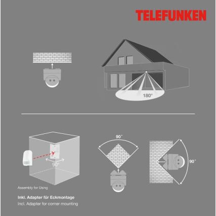 Telefunken 306506TF - Zewnętrzny czujnik ruchu 180° IP44 biały