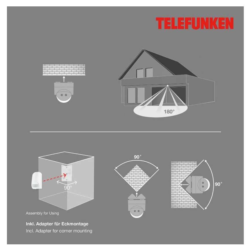 Telefunken 306506TF - Zewnętrzny czujnik ruchu 180° IP44 biały