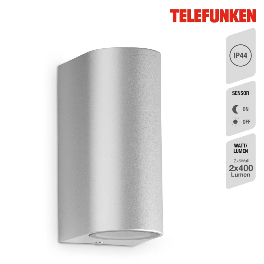 Telefunken 308004TF - LED Kinkiet zewnętrzny 2xGU10/5W/230V IP44 srebrny