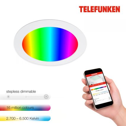 Telefunken 309406TF - LED RGBW ściemnialna oprawa wpuszczana FRAME LED/12W/230V 2700-6500K Wi-Fi Tuya biały