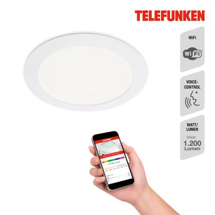 Telefunken 309406TF - LED RGBW ściemnialna oprawa wpuszczana FRAME LED/12W/230V 2700-6500K Wi-Fi Tuya biały