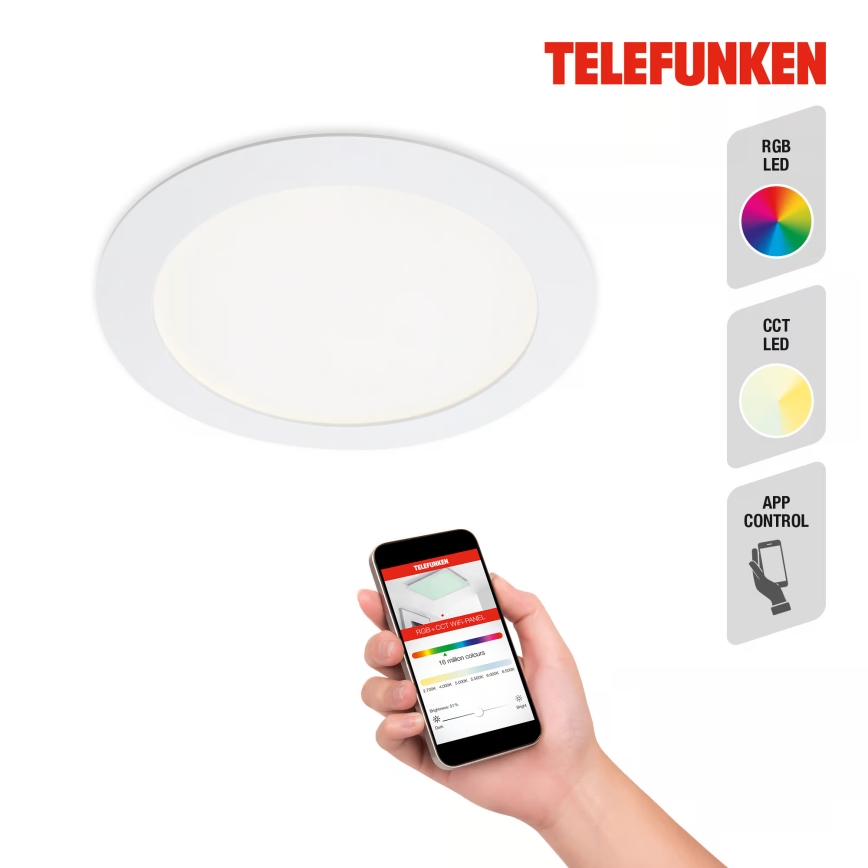 Telefunken 309406TF - LED RGBW ściemnialna oprawa wpuszczana FRAME LED/12W/230V 2700-6500K Wi-Fi Tuya biały