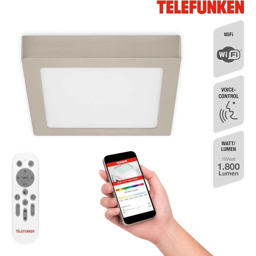 Telefunken 309602TF - Ściemnialna lampa sufitowa RGBW LED/18W/230V 2700-6500K Wi-Fi Tuya