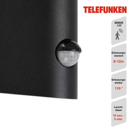 Telefunken 312505TF-LED Kinkiet zewnętrzny z czujnikiem LED/10W/230V IP44 czarny