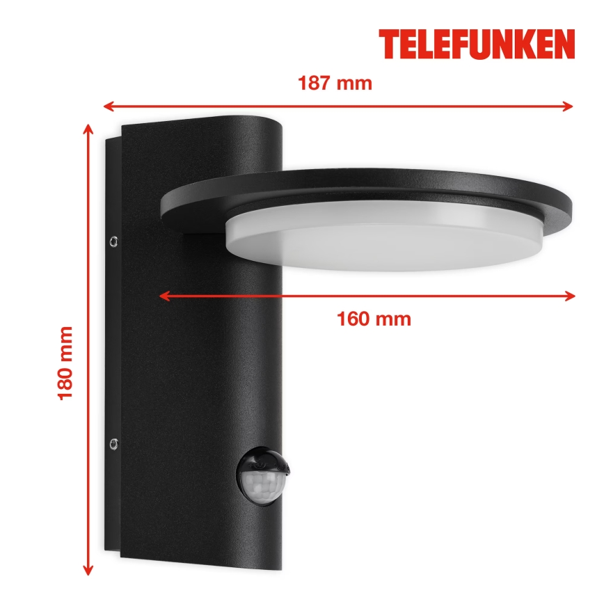 Telefunken 312505TF-LED Kinkiet zewnętrzny z czujnikiem LED/10W/230V IP44 czarny
