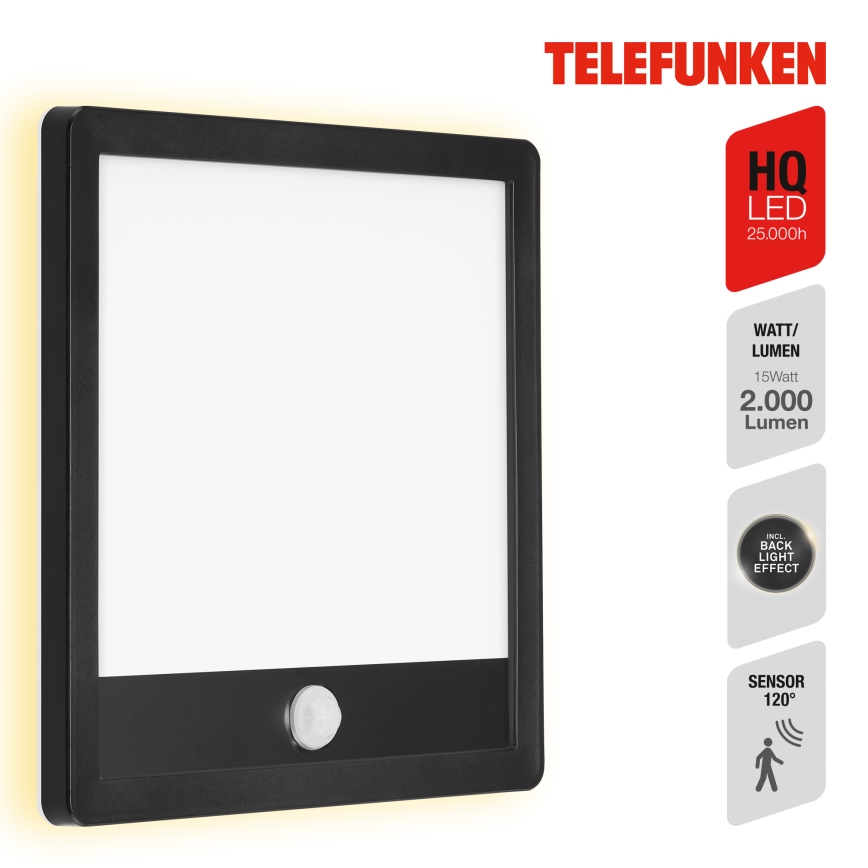 Telefunken 313805TF - LED zewnętrzna lampa ścienna z czujnikiem LED/15W/230V IP44