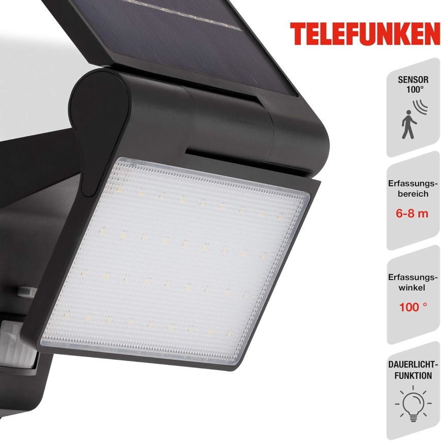Telefunken 315205TF - LED Kinkiet solarny z czujnikiem LED/3W/3,7V IP44 2000 mAh