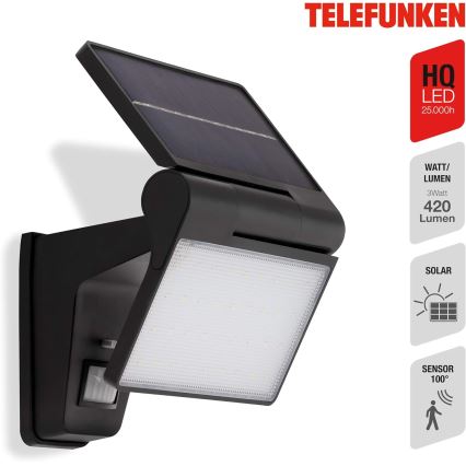 Telefunken 315205TF - LED Kinkiet solarny z czujnikiem LED/3W/3,7V IP44 2000 mAh