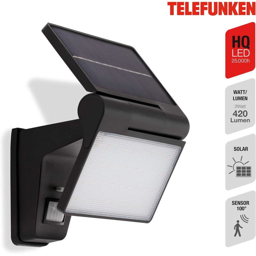 Telefunken 315205TF - LED Kinkiet solarny z czujnikiem LED/3W/3,7V IP44 2000 mAh