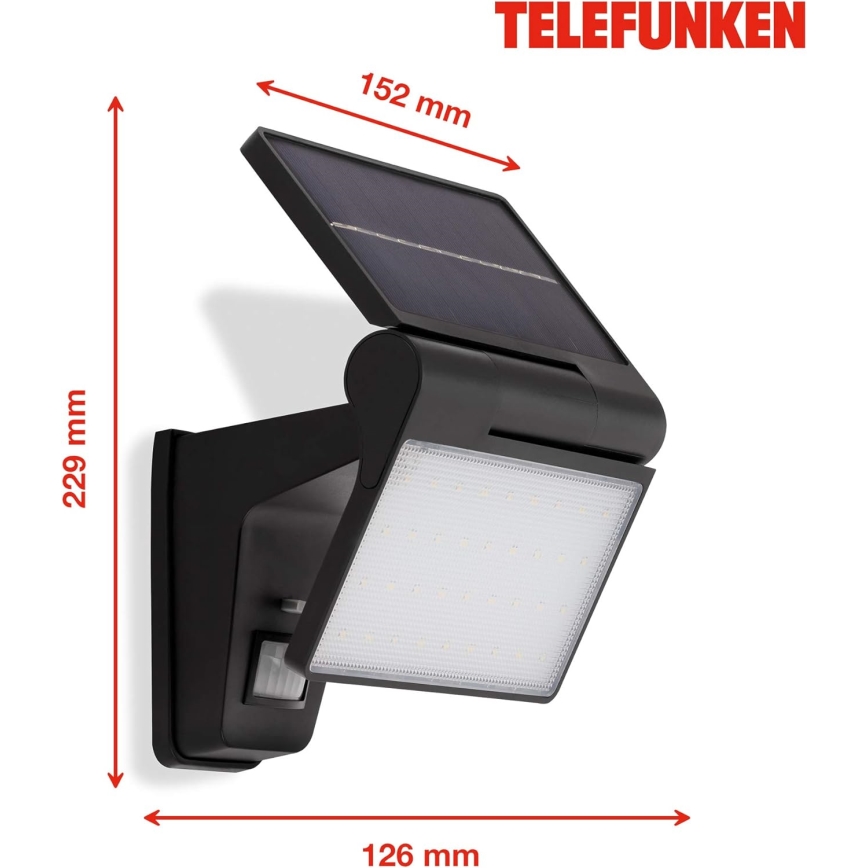 Telefunken 315205TF - LED Kinkiet solarny z czujnikiem LED/3W/3,7V IP44 2000 mAh