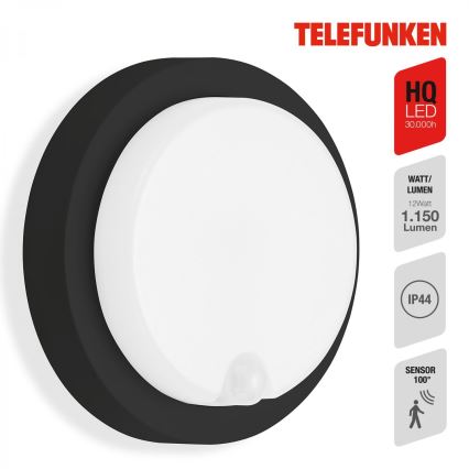 Telefunken 315305TF - LED Kinkiet zewnętrzny z czujnikiem LED/12W/230V IP44 czarny