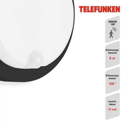 Telefunken 315305TF - LED Kinkiet zewnętrzny z czujnikiem LED/12W/230V IP44 czarny