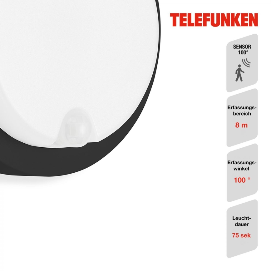 Telefunken 315305TF - LED Kinkiet zewnętrzny z czujnikiem LED/12W/230V IP44 czarny