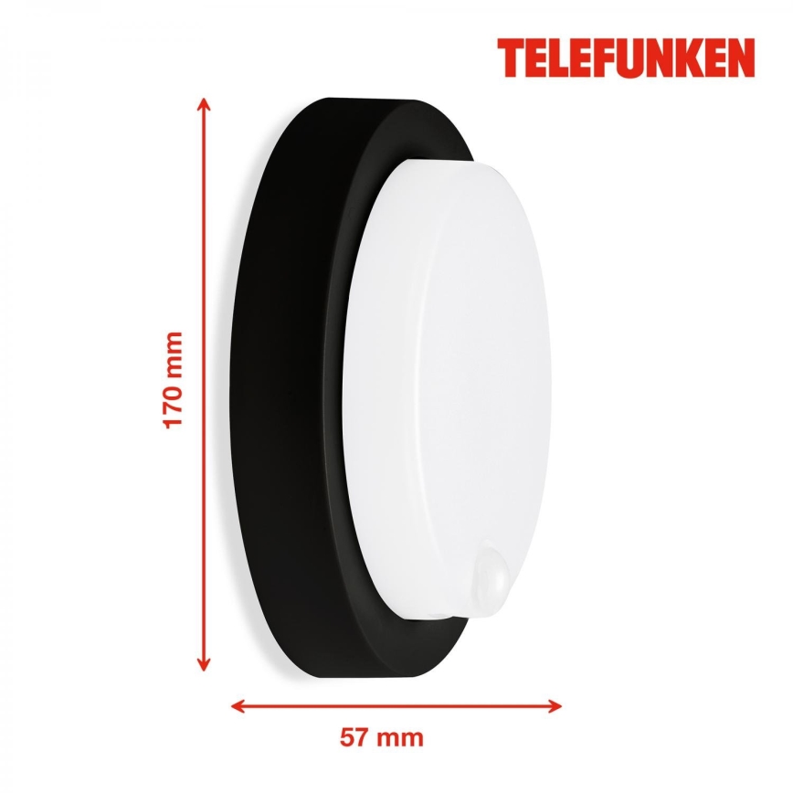 Telefunken 315305TF - LED Kinkiet zewnętrzny z czujnikiem LED/12W/230V IP44 czarny