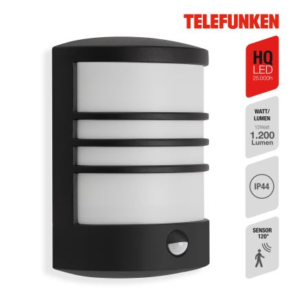 Telefunken 315505TF - LED Kinkiet zewnętrzny z czujnikiem LED/12W/230V IP44 czarny