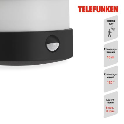 Telefunken 315505TF - LED Kinkiet zewnętrzny z czujnikiem LED/12W/230V IP44 czarny