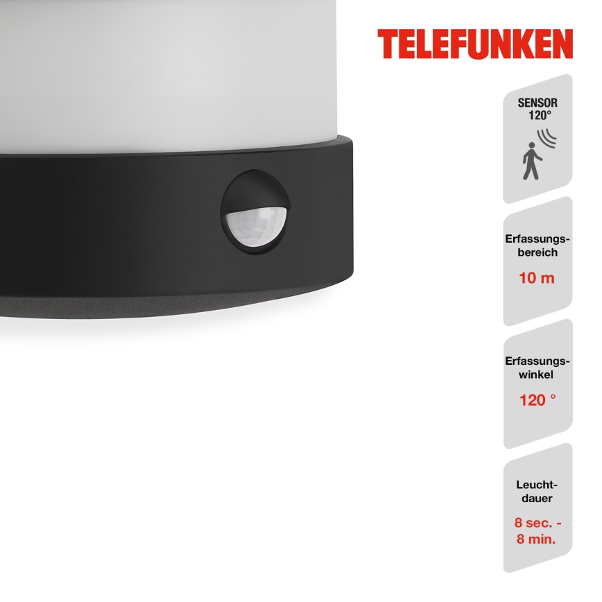 Telefunken 315505TF - LED Kinkiet zewnętrzny z czujnikiem LED/12W/230V IP44 czarny